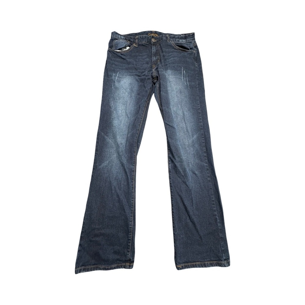 Carbon Jeans Mens 36x34 Dark Wash Relaxed Straight Flex Denim Distressed Blue